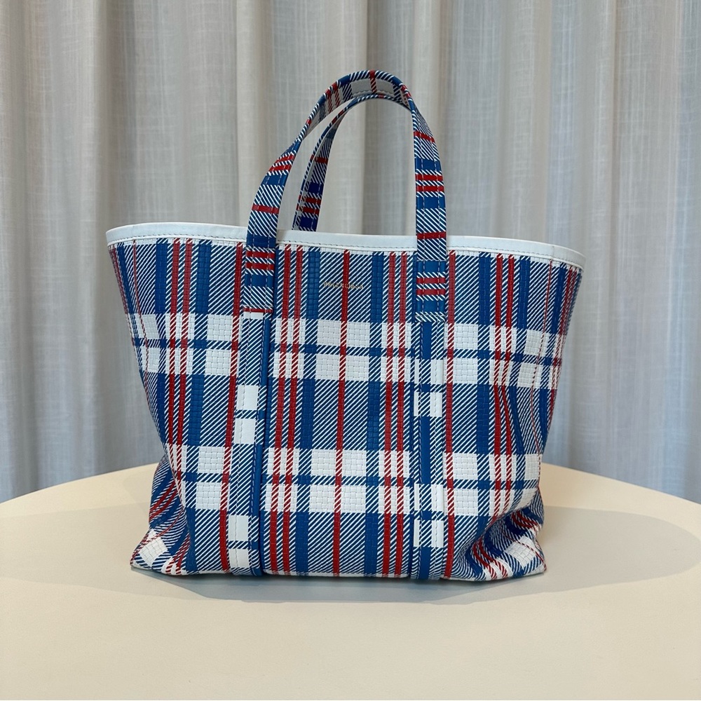 Balenciaga Blue and Red Plaid Tote